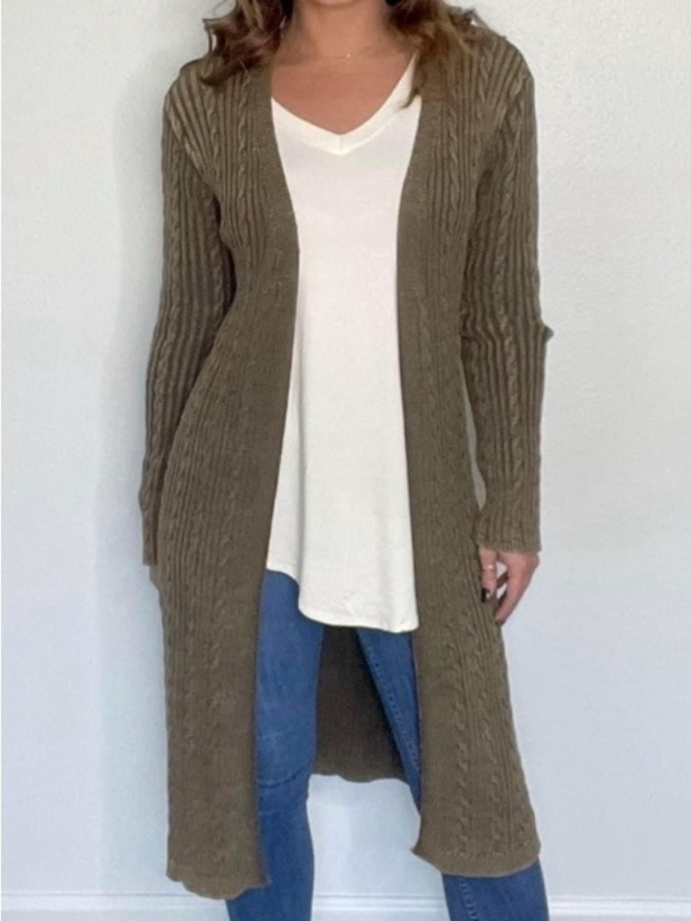 Olive Green Duster Cardigan